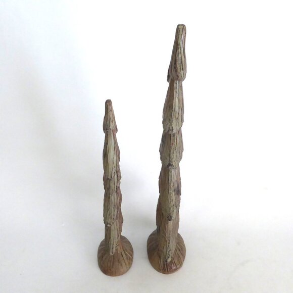 NEW 18” & 13.5” CARVED WOOD RUSTIC CHRISTMAS WINTER FOREST PINE TREE RESIN DECOR - Picture 4 of 8